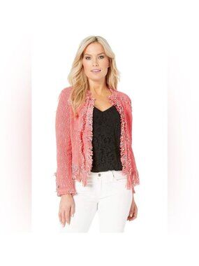 NIC+ZOE Fancy Fringe Jacket Open Cardigan in Watermelon Peach Women Size XS